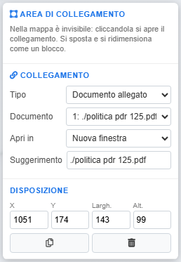 Le proprietà di un'area di collegamento