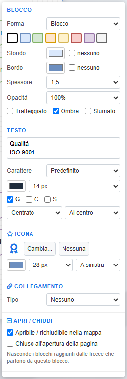Le proprietà di aspetto e testo di un blocco